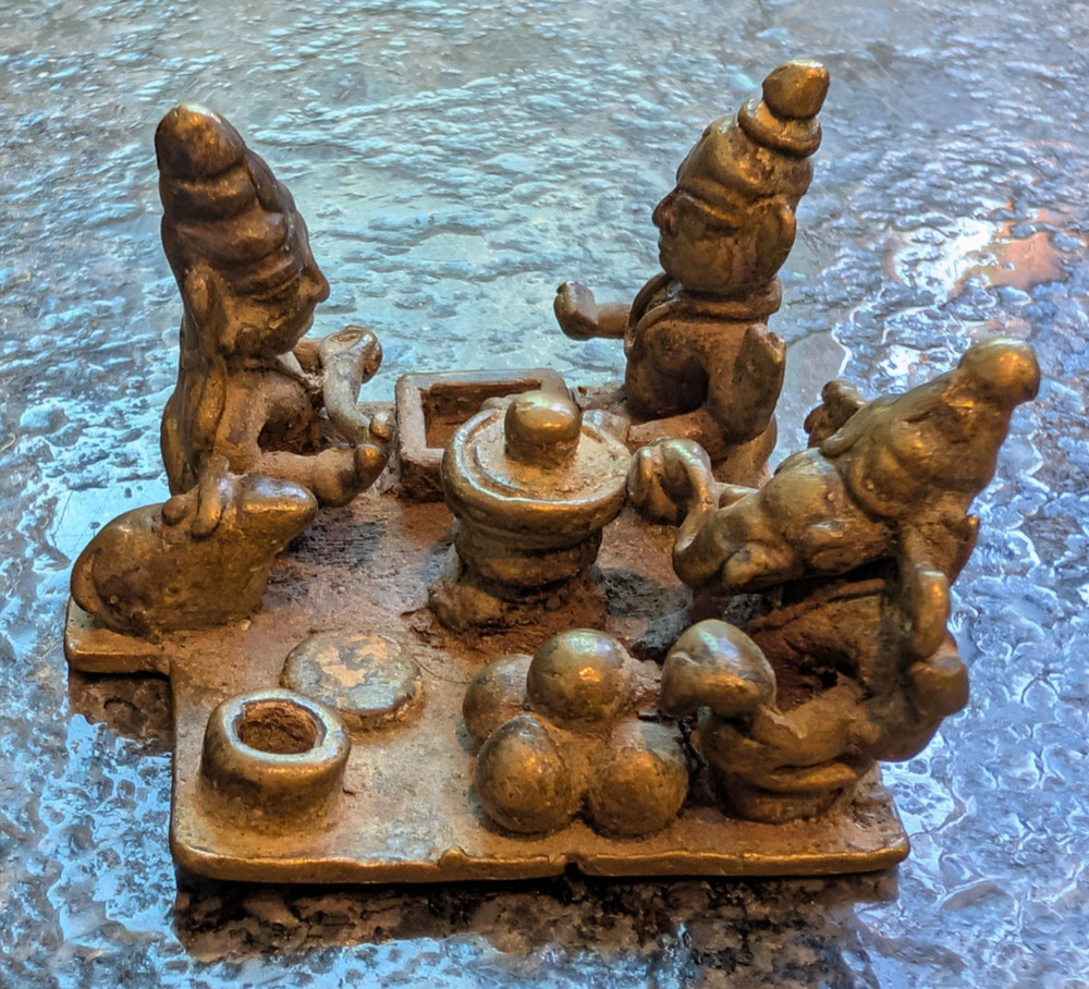 Antique India Bronze Miniature Shaivite Shrine Altar Shiva Lingam 2" Hindu